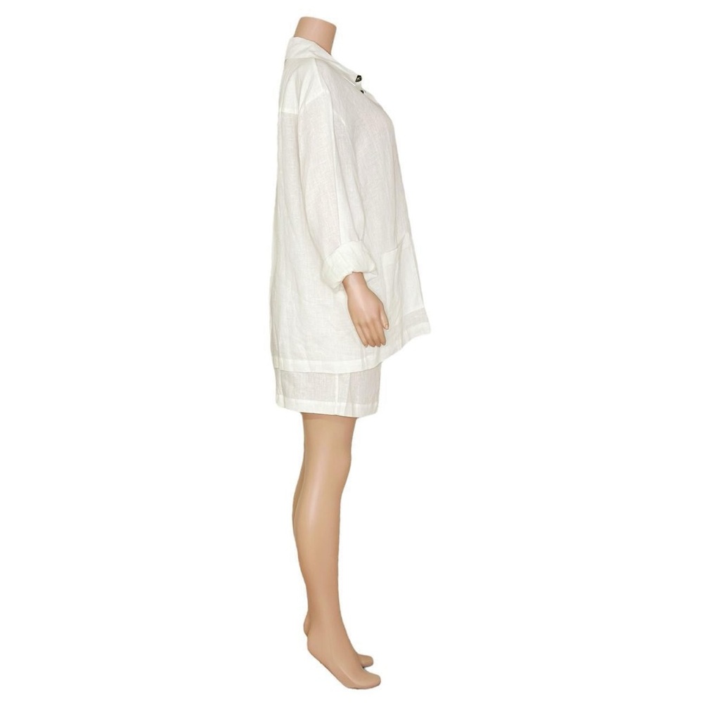 SLEEPER Linen Pajama Set With Shorts, White, XS/S - Picture 12 of 14